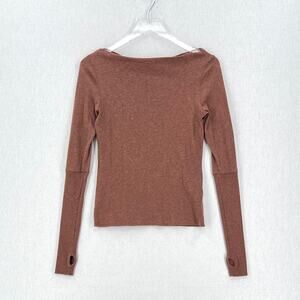ENZA COSTA Cashmere Boatneck Top Women Medium Sepia Long Sleeve Tee NEW